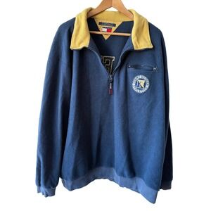 Vintage 90s Tommy Hilfiger Fleece Pullover Jacket Mens XL Blue Spellout  1/4 Zip